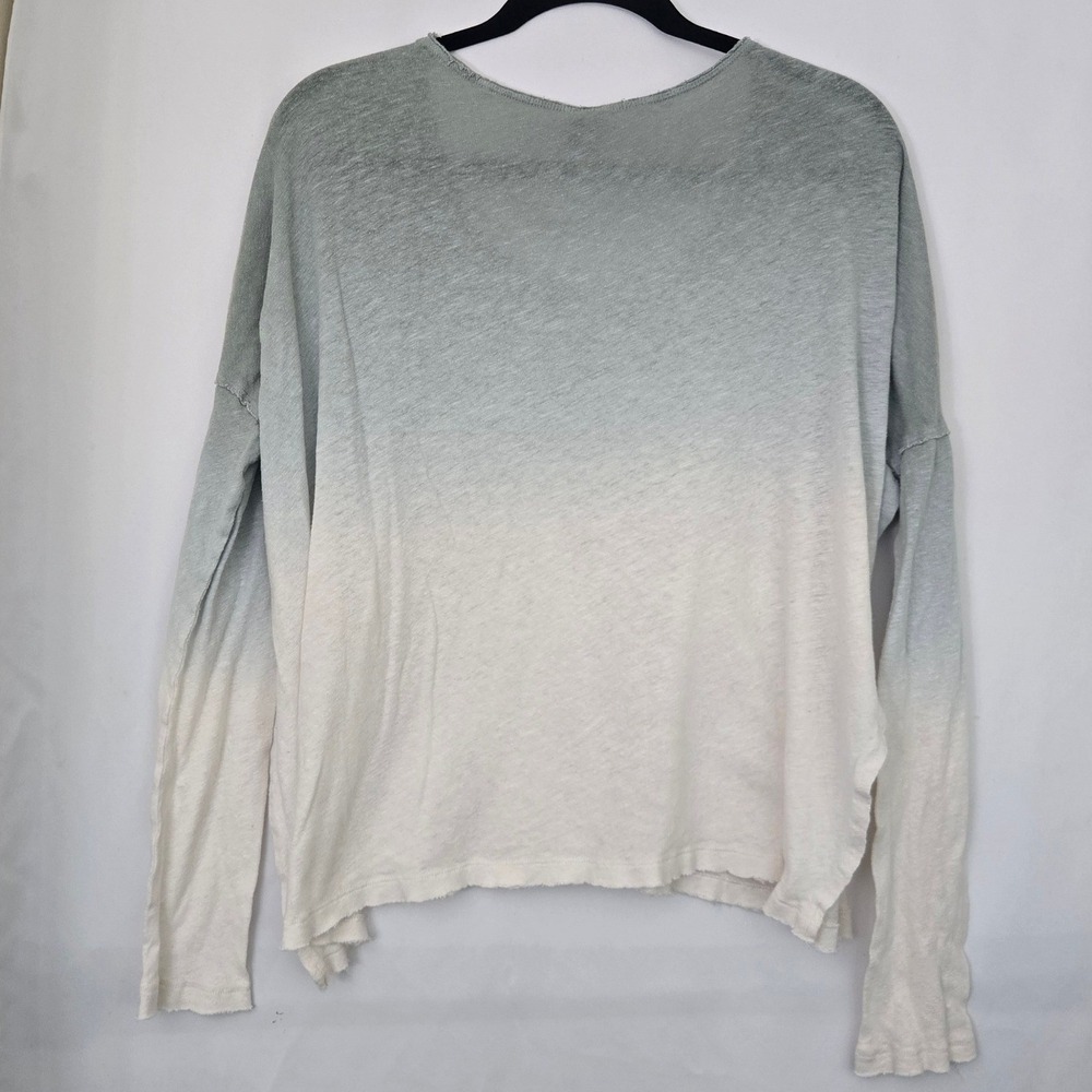 Free People We The Free Ombre Linen Cotton Slouchy Top Womens Medium Sage Cream - Picture 4 of 11